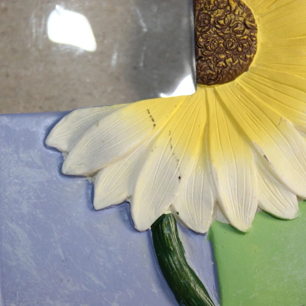 Sunflower Picture Frame Green Purple Checkered Floral Cottagecore 6x6
